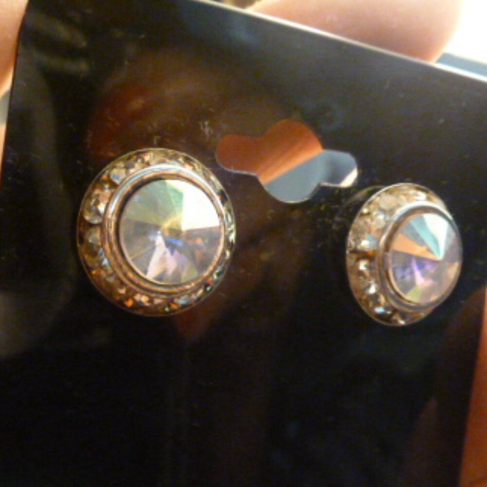 NEW silver tone AB and white rhinestone stud earrings